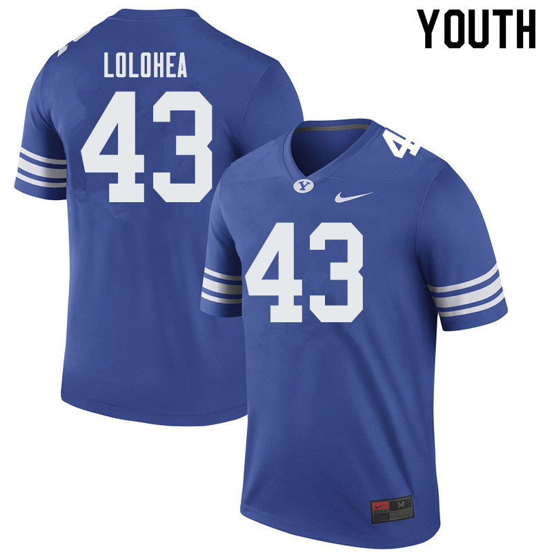 Youth #43 A.J. Lolohea BYU Cougars College Football Jerseys Sale-Royal - Click Image to Close